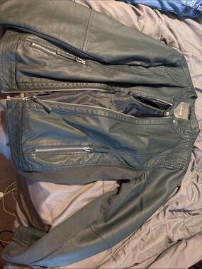 Maurices Dark Green Faux Leather Moto Jacket
